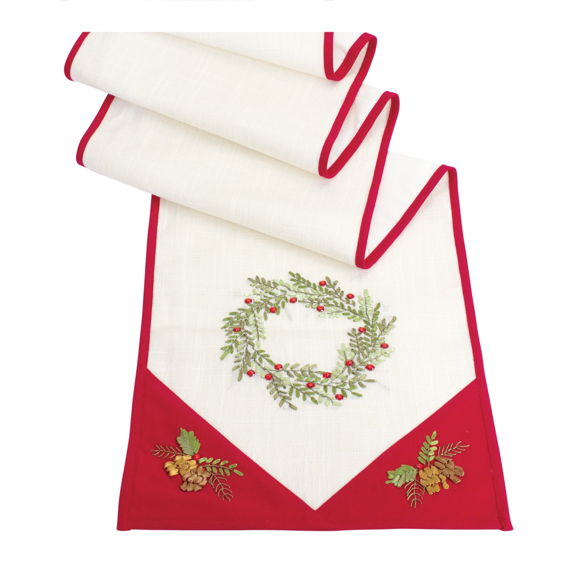 72" Tree &amp; Wreath Christmas Table Runner | Christmas Central